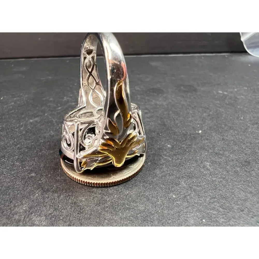 NEW Black spinel Phoenix ring in rhodium and vermeil over sterling silver size 7